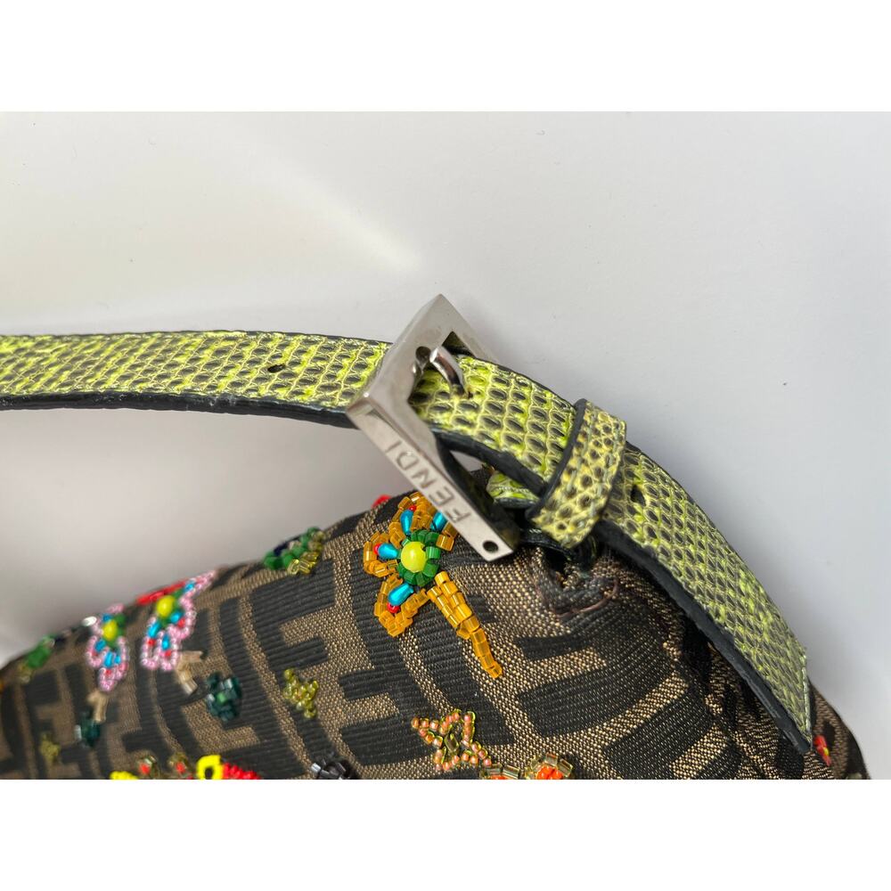 Fendi Baguette FF colorful beaded exotic leather silver hardware rare style - Picture 9 of 11